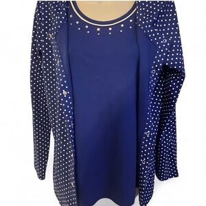 Quacker Factory Navy Polka Dot Blouse